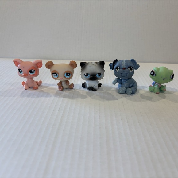 LPS Littlest Pet Shop Lot Of 5 - PIG Bear PERSIAN CAT Bulldog TURTLE - Flaws - Picture 1 of 15
